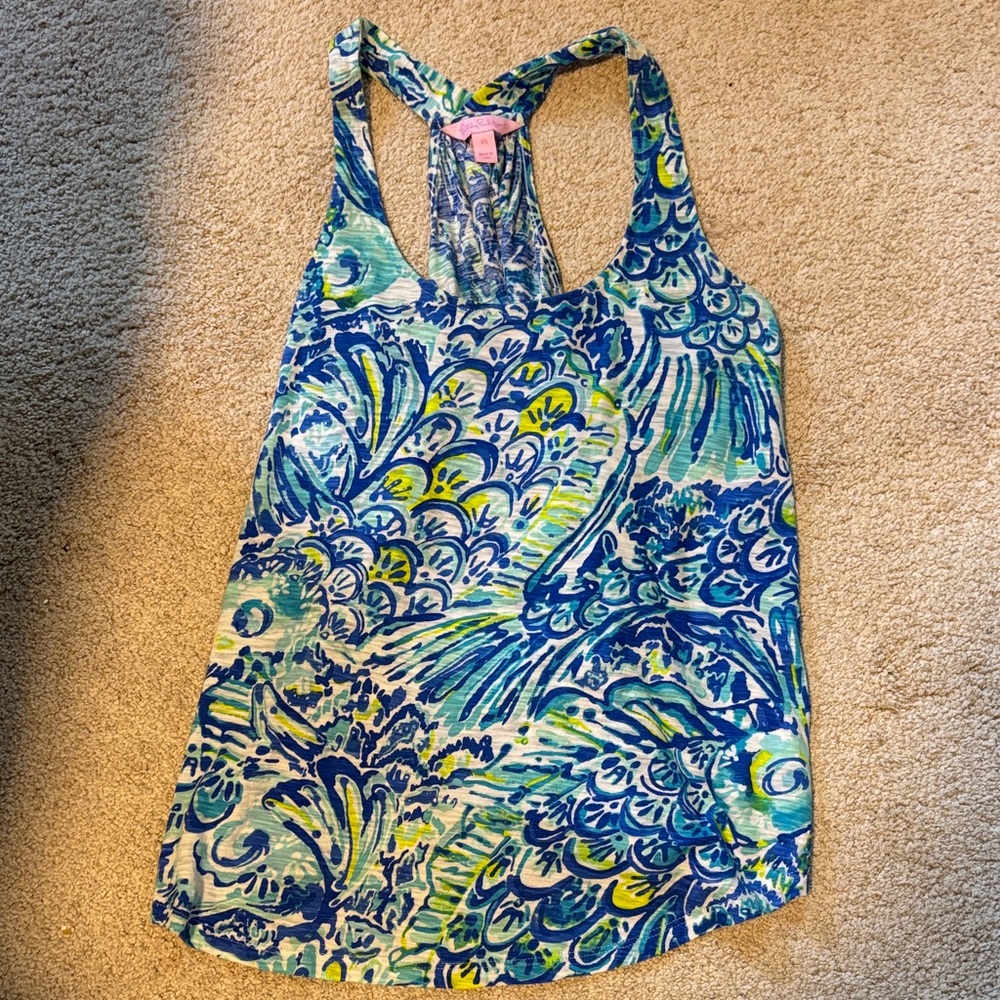 Lilly Pulitzer Blue and Yellow Patterned Tank Top
